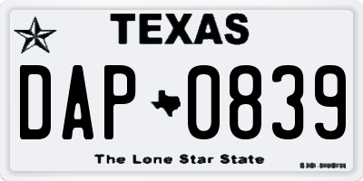 TX license plate DAP0839