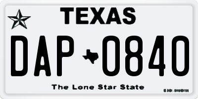 TX license plate DAP0840
