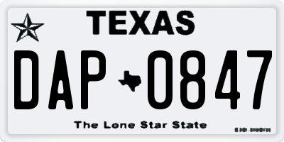 TX license plate DAP0847