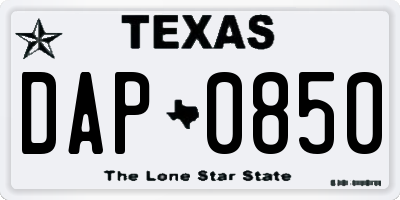 TX license plate DAP0850