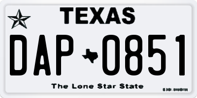 TX license plate DAP0851