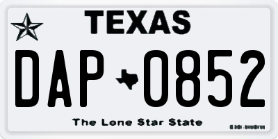 TX license plate DAP0852