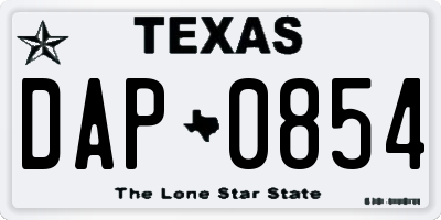 TX license plate DAP0854