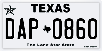 TX license plate DAP0860
