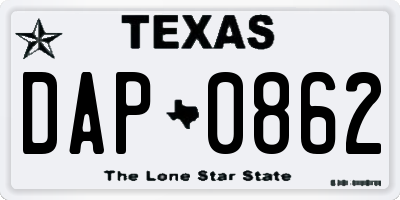 TX license plate DAP0862