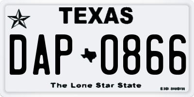 TX license plate DAP0866
