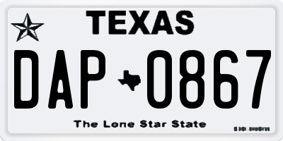 TX license plate DAP0867