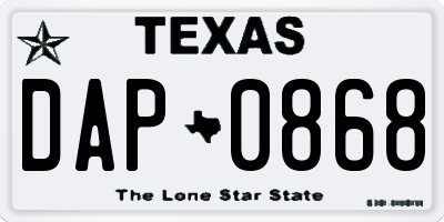 TX license plate DAP0868