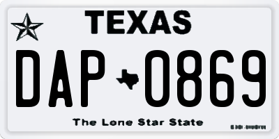 TX license plate DAP0869