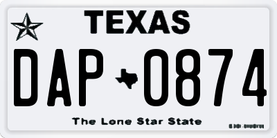 TX license plate DAP0874