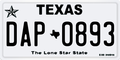 TX license plate DAP0893