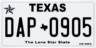 TX license plate DAP0905
