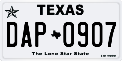 TX license plate DAP0907