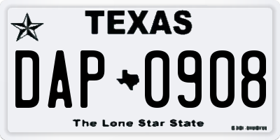 TX license plate DAP0908