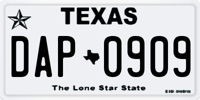 TX license plate DAP0909