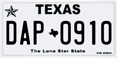 TX license plate DAP0910
