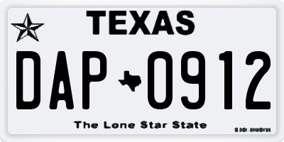 TX license plate DAP0912