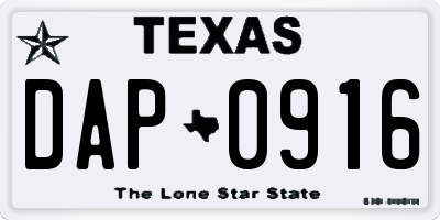 TX license plate DAP0916