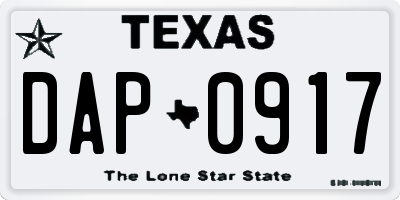 TX license plate DAP0917
