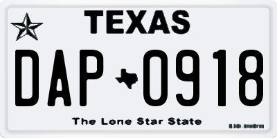 TX license plate DAP0918