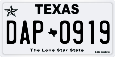 TX license plate DAP0919