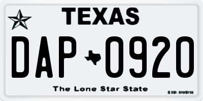 TX license plate DAP0920
