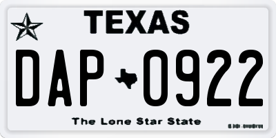 TX license plate DAP0922
