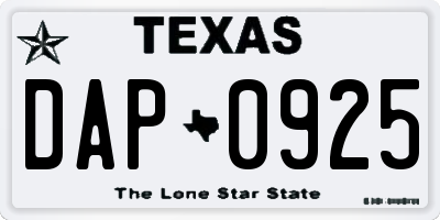 TX license plate DAP0925