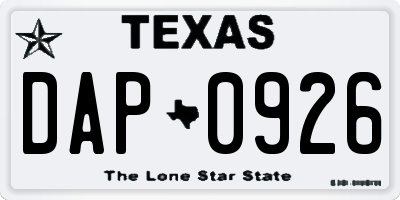 TX license plate DAP0926