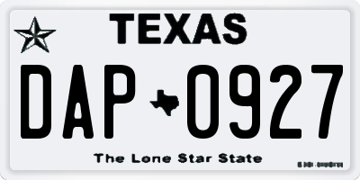 TX license plate DAP0927