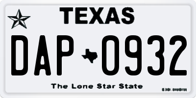 TX license plate DAP0932