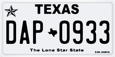 TX license plate DAP0933