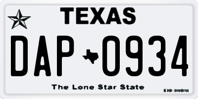 TX license plate DAP0934