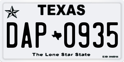 TX license plate DAP0935