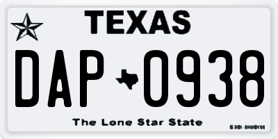 TX license plate DAP0938