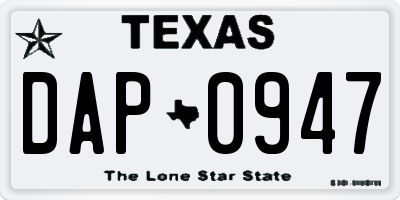 TX license plate DAP0947