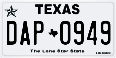 TX license plate DAP0949