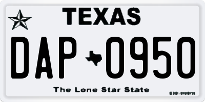 TX license plate DAP0950
