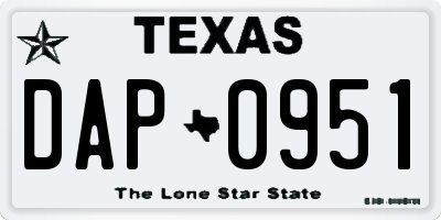 TX license plate DAP0951
