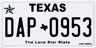 TX license plate DAP0953