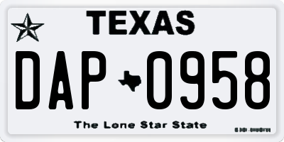 TX license plate DAP0958