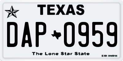 TX license plate DAP0959