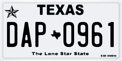 TX license plate DAP0961