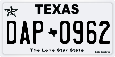 TX license plate DAP0962