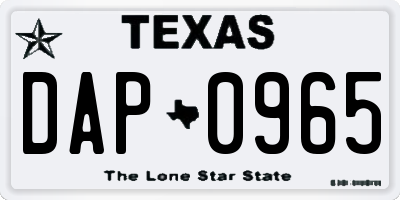 TX license plate DAP0965