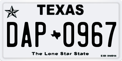 TX license plate DAP0967