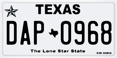 TX license plate DAP0968