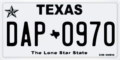 TX license plate DAP0970