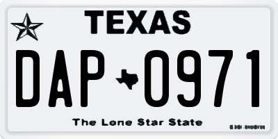 TX license plate DAP0971