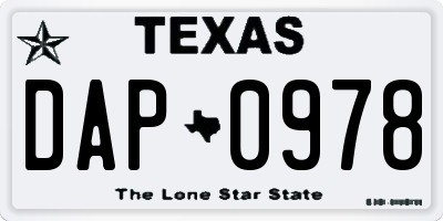 TX license plate DAP0978